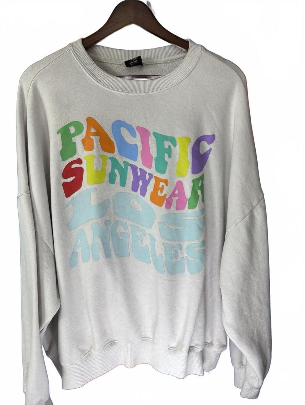 Pacific Sunwear White Pullover Sweatshirt with Multicolor 'P